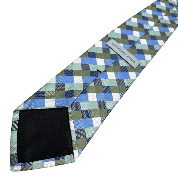 Geoffrey Beene Necktie Silk Classic Handmade‎ Square Blue Green Men 58 x 3.5 - Picture 4 of 6